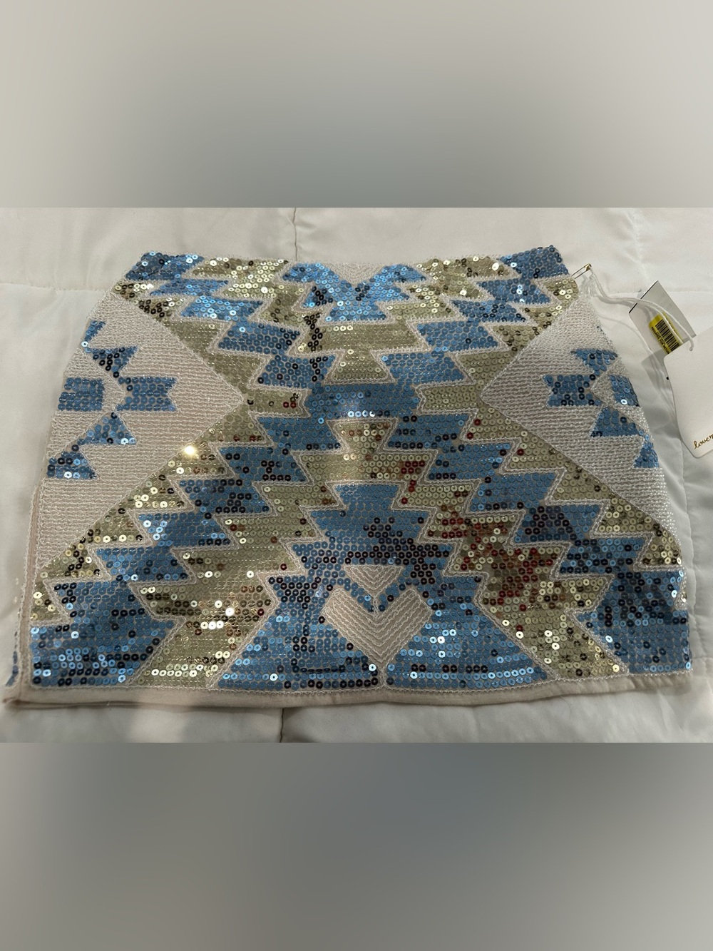 Sequin Pattern Skirt in Light Blue and Gold